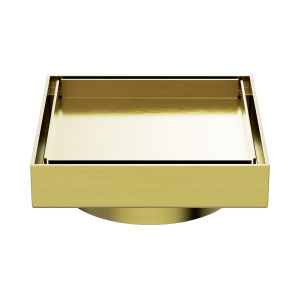 100mm Square Tile Insert Floor Waste 80mm Outlet Brushed Gold